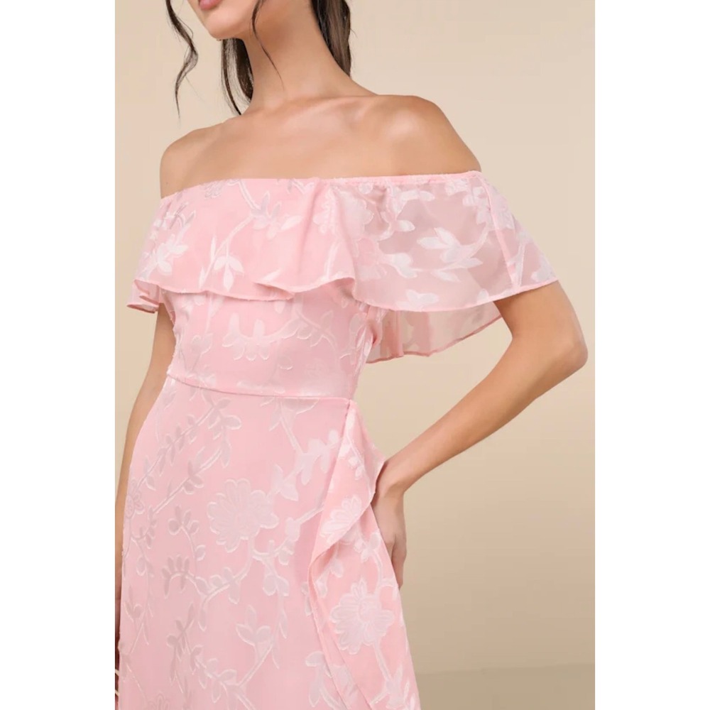 Lulus Pretty Perfect Blush Burnout Floral Off The Shoulder Midi Dress M NEW 2921